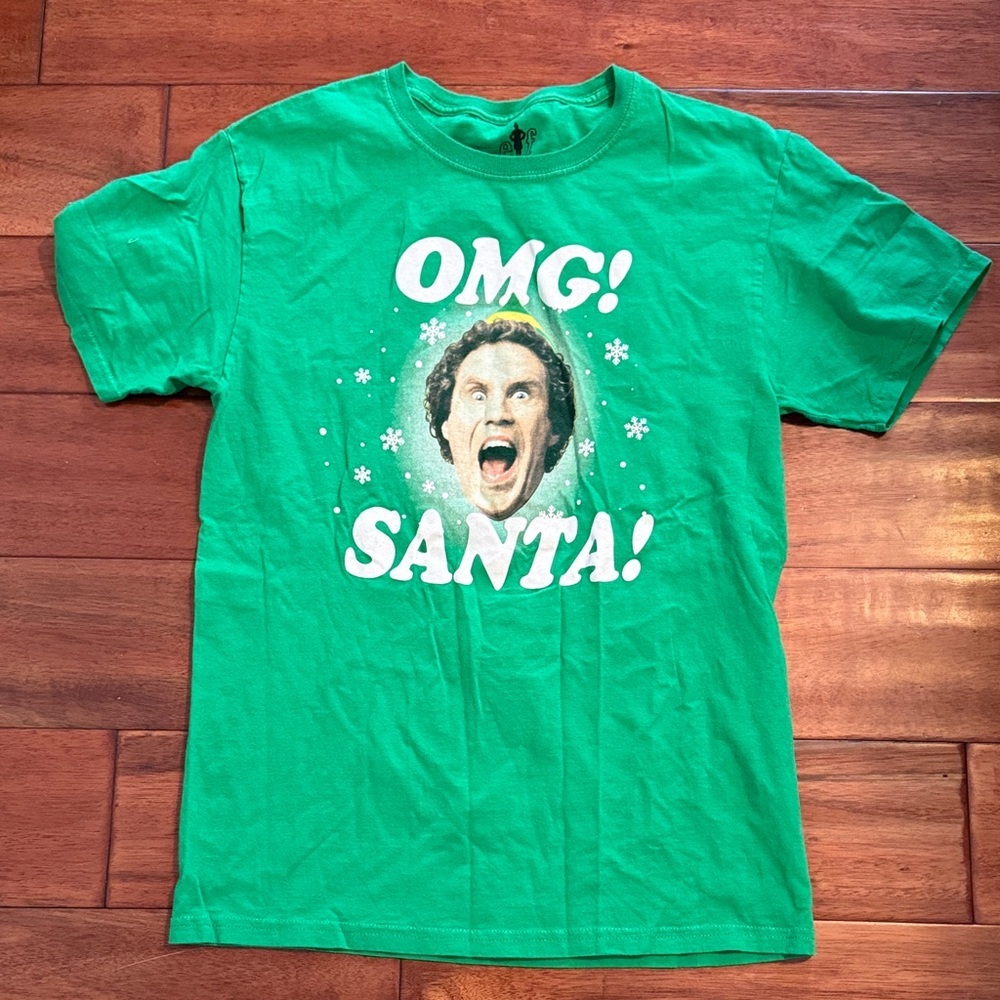 ELF Green 'OMG! Santa!' Graphic T-Shirt Size Small